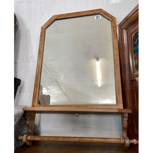 97 - Vintage pine mirror with undershelf