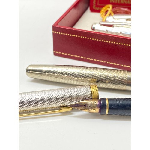 35 - Parker Pen with 18ct gold nib, vintage Zenith '61' fountain pen, and Olivier Pascal  twin pen set in... 