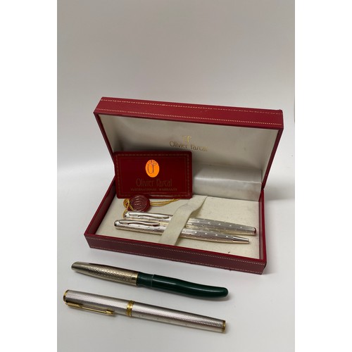 35 - Parker Pen with 18ct gold nib, vintage Zenith '61' fountain pen, and Olivier Pascal  twin pen set in... 