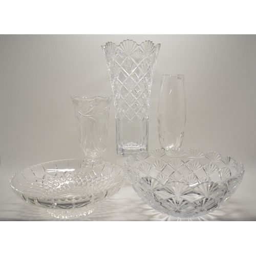 5 - A group of cut crystal glassware items consisting of vases and bowls