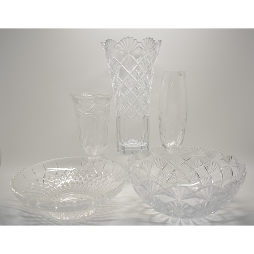 5 - A group of cut crystal glassware items consisting of vases and bowls