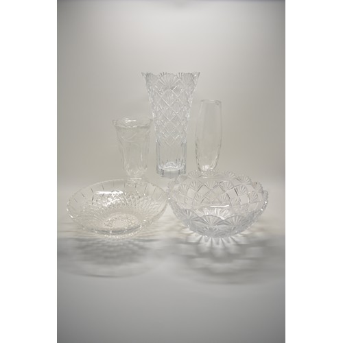 5 - A group of cut crystal glassware items consisting of vases and bowls