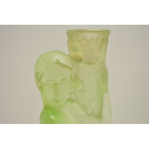 8 - Art Deco ladies - pair of glass lamp base/  holders, 21cms tall plus a starlight green shade