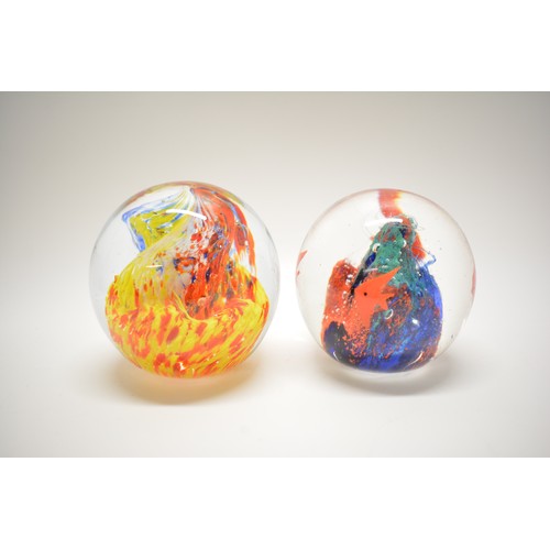 12 - x2  boxed Art Glass Paperweights, one design is an aquarium, one large swirl tornado, height of both... 