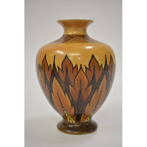 18 - x2 Clews & Co Art Deco Chameleon Flame Design vases, hand painted, sizes 18cms and 20cms