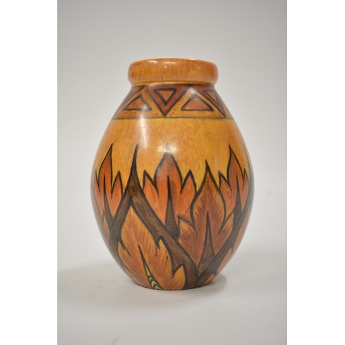 18 - x2 Clews & Co Art Deco Chameleon Flame Design vases, hand painted, sizes 18cms and 20cms