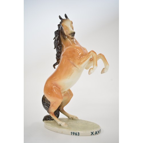 22 - Vintage Royal Dux 'Xaveroy 1963-1973' rearing horse together with one other West German figure of Li... 