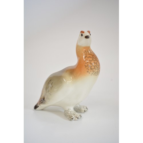 23 - Russian Ceramics - Lomonosov USSR animal figures of Pointer lying down together with Grouse and a Fa... 