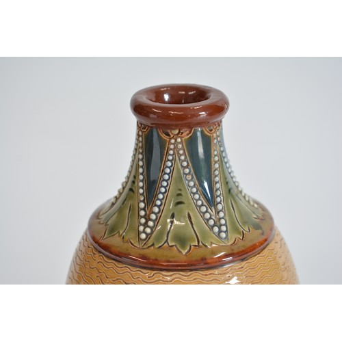 31 - A Royal Doulton stoneware vase by Florence Barlow,  decorated with geese,  signed to base, H23.5cm