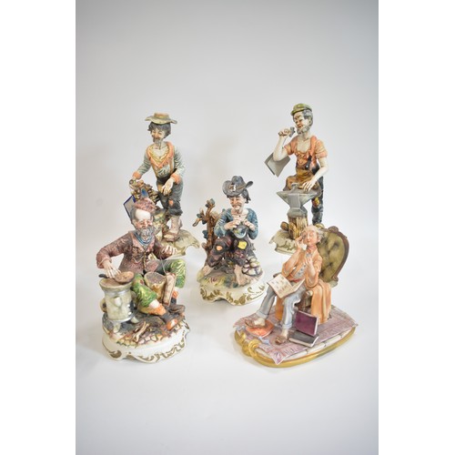 33 - A group of large Capidimonte/Italian figures to include Blacksmith,  (x5 items). Tallest model appro... 