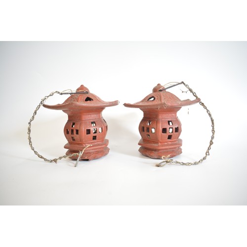 40 - A pair of terracotta Pagoda lantern lights. AF