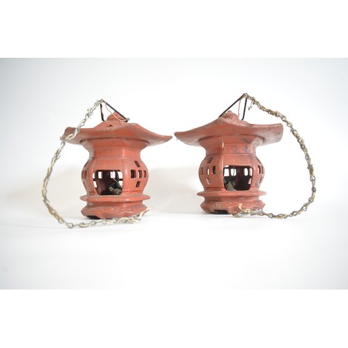 40 - A pair of terracotta Pagoda lantern lights. AF