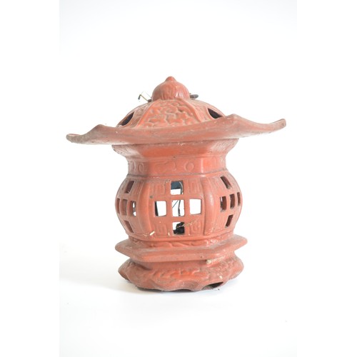 40 - A pair of terracotta Pagoda lantern lights. AF