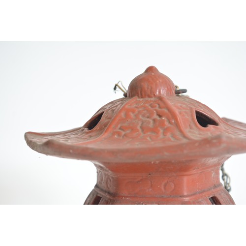 40 - A pair of terracotta Pagoda lantern lights. AF