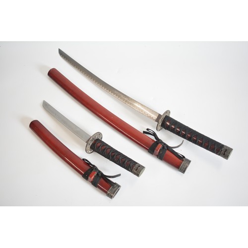 43 - x2 tourist ceremonial Samurai swords with scabbards, for decoration purposes. Collection Only