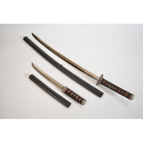 44 - x2 tourist ceremonial Samurai swords with scabbards, for decoration purposes. Collection Only