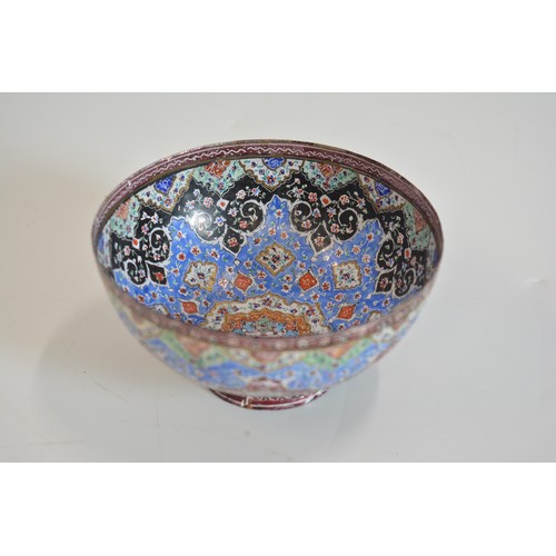 50 - Persian Qajar Enamel on Copper Bowl, hand painted size 11cms wide x 5.5 cms tall