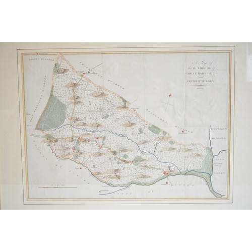 71 - Vintage framed and glazed map of Hundreds Great Barnfield and Selbrittenden