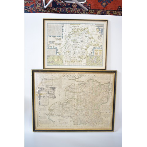 72 - Two framed and glazed vintage maps, one predominantly of the county of Essex by Eman Bowen and  the ... 