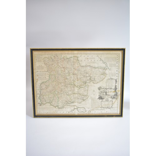 72 - Two framed and glazed vintage maps, one predominantly of the county of Essex by Eman Bowen and  the ... 