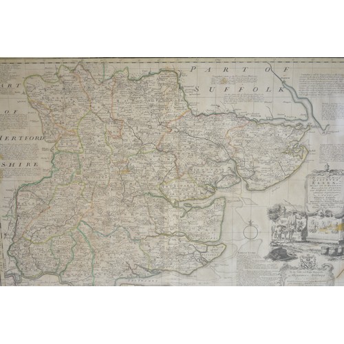 72 - Two framed and glazed vintage maps, one predominantly of the county of Essex by Eman Bowen and  the ... 