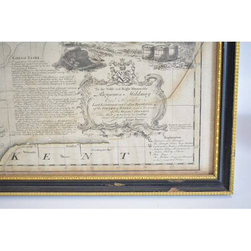 72 - Two framed and glazed vintage maps, one predominantly of the county of Essex by Eman Bowen and  the ... 