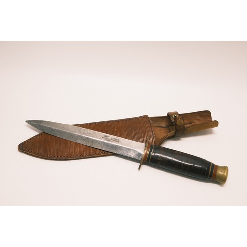 80 - Fairburn Sykes style fighting knife with double edged blade marked Taylor 'Eye' Witness Sheffield, w... 