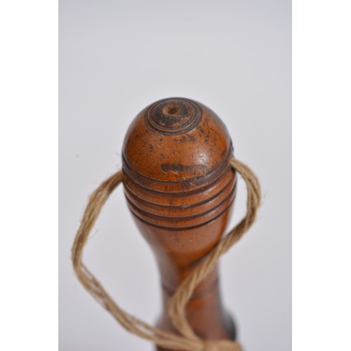 84 - Antique bronzed school bell with wood turned handle, sounds superb.