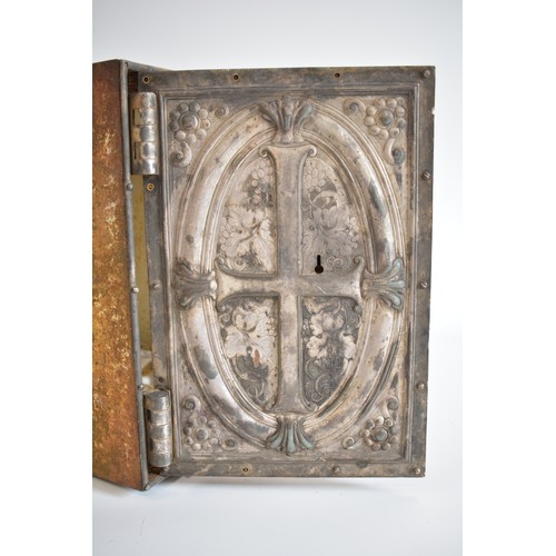 86 - Eccleastical Interest - Cast Iron Safe with Crucifix to front, in weathered condition.  Approx H34cm... 