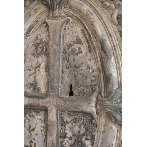 86 - Eccleastical Interest - Cast Iron Safe with Crucifix to front, in weathered condition.  Approx H34cm... 