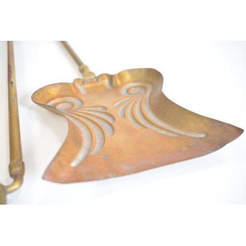 89 - Art Nouveau brass fire tong and shovel