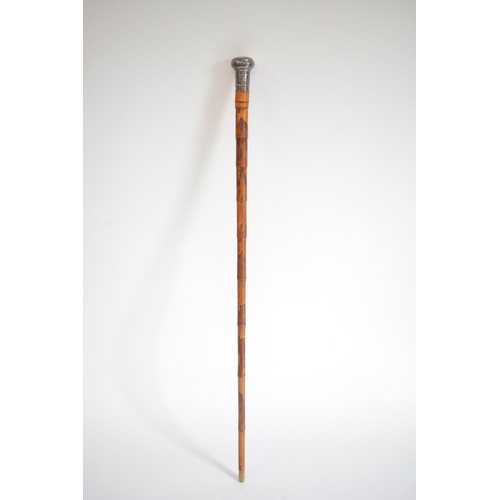 94 - Antique bamboo walking cane with decorative pommel