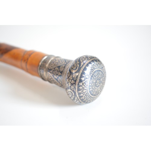 94 - Antique bamboo walking cane with decorative pommel