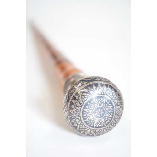 94 - Antique bamboo walking cane with decorative pommel