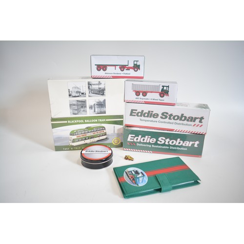 121 - Group of Eddie Stobart items to include Diecast lorries 1/76 scale and Blackpool Balloon tram and ot... 