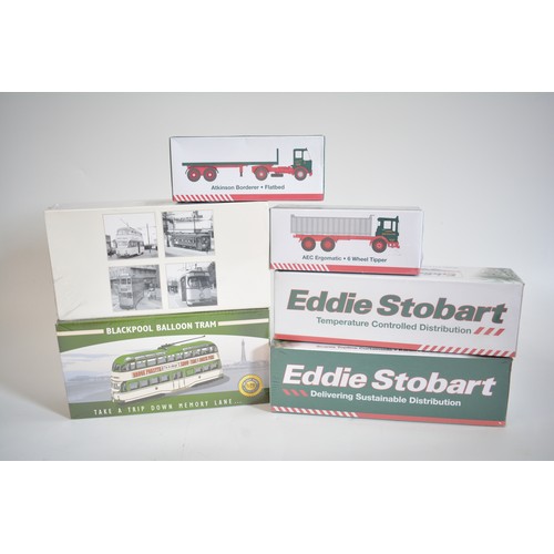 121 - Group of Eddie Stobart items to include Diecast lorries 1/76 scale and Blackpool Balloon tram and ot... 