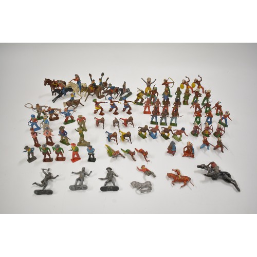 122 - Quantity of vintage lead figures with names such as J Hill and Son etc, in play worn condition