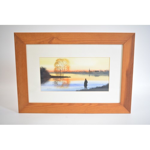 134 - Original framed watercolour of fishing scene, by Nick Grant. 2005.