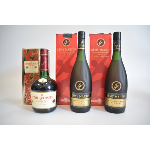 151 - Two Boxed bottles Remy Martin VSOP Cognac, 70cl, 40%. 1990s. One Boxed bt. Courvoisier VS Cognac, 70... 