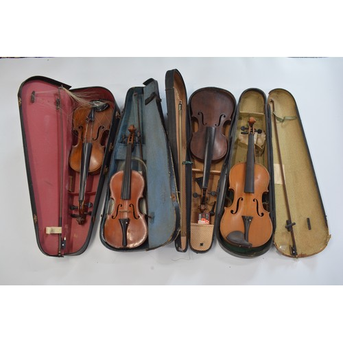 158 - 4 cased violins with bows
2 labelled Maidstone School Orchestra London
2 unlabelled