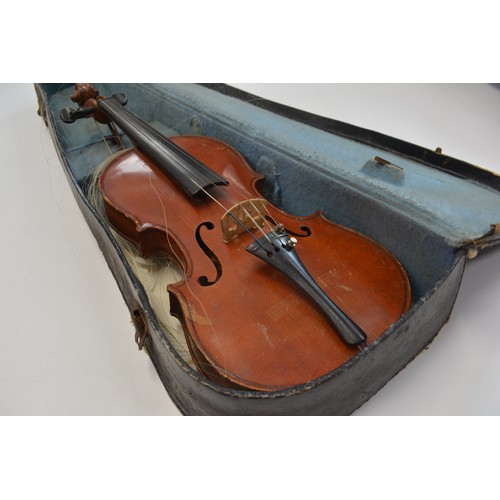 158 - 4 cased violins with bows
2 labelled Maidstone School Orchestra London
2 unlabelled