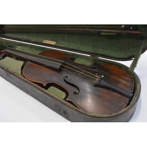 159 - 3 antique violins with cases and bows
1 label reads Antonius Stradivarius Cremonenhs
Faciebal Anno17... 