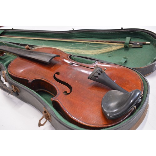 160 - 3 cased violins with bows
1 label reads The Maidstone John G Murdoch & Co London
2 unlabelled