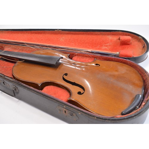 160 - 3 cased violins with bows
1 label reads The Maidstone John G Murdoch & Co London
2 unlabelled