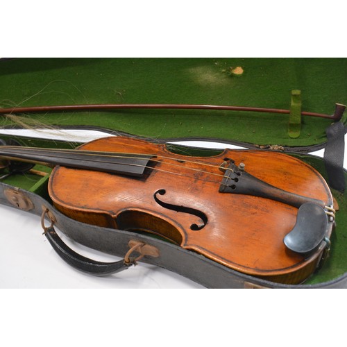 160 - 3 cased violins with bows
1 label reads The Maidstone John G Murdoch & Co London
2 unlabelled