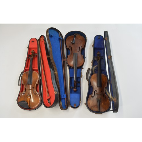 161 - 3 cased violins with bows
1 labelled Nicolaus Amatus Secit Czech
2 unlabelled