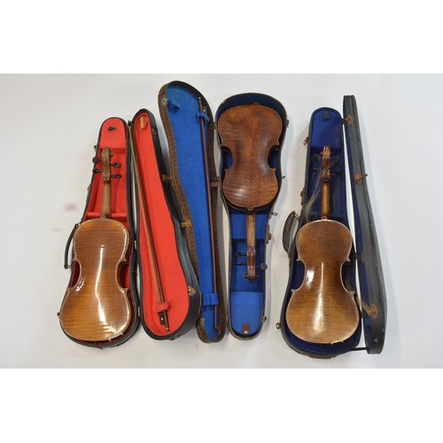 161 - 3 cased violins with bows
1 labelled Nicolaus Amatus Secit Czech
2 unlabelled