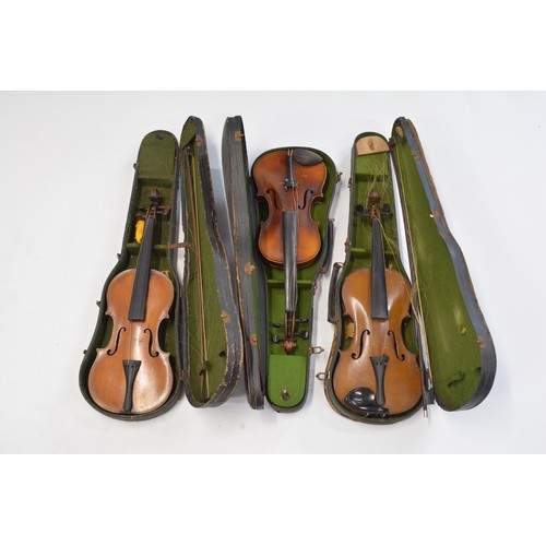 162 - Three violins with case and bow. AF