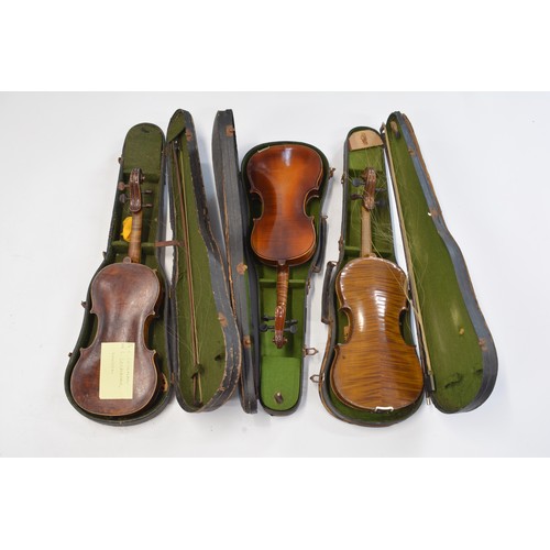 162 - Three violins with case and bow. AF