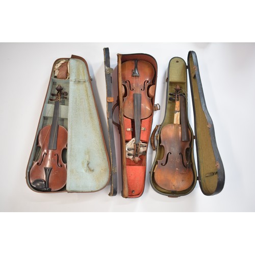 164 - 3 cased violins with bows
No labels